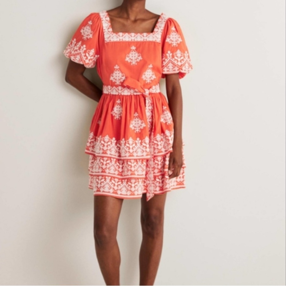 New Boden Square Neck Rara Dress in Firecracker New With Tag Size 6 Embroidered - Picture 15 of 16